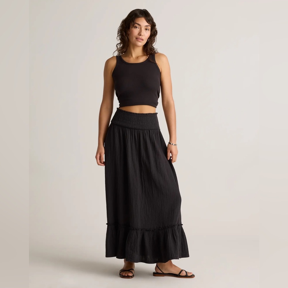 Quince Black Maxi Skirt with Smocked Waist NWT - Picture 5 of 14